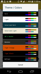 Theme and color scheme settings of Android ssh client