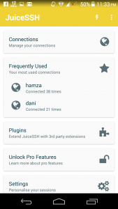 Android SSH client JuiceSSH home screen